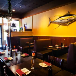 interior, sushi and sashimi