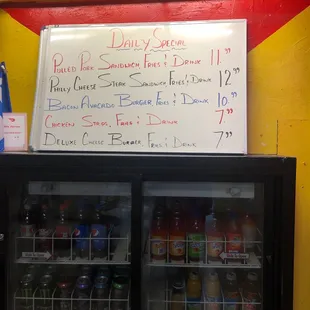 Daily specials menu &amp; cooler