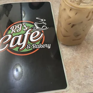 Menu and Hazelnut Ice coffee