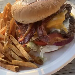 a burger and fries