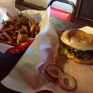 Awesome burger...can't say that from the fries that needed salt and more time to make them crispier; pretty soggy sadly.