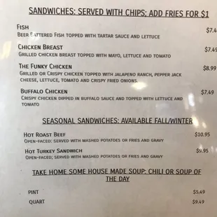 Our current menu