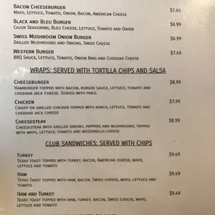 Our current menu