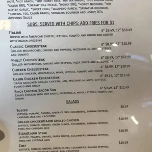 Our current menu