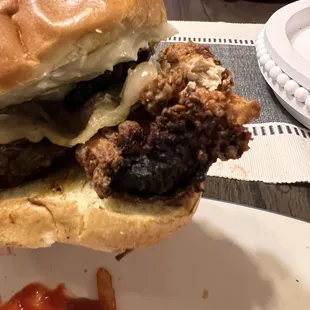 Burnt chicken sandwich.