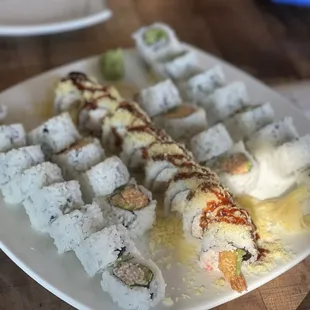 a plate of sushi on a table