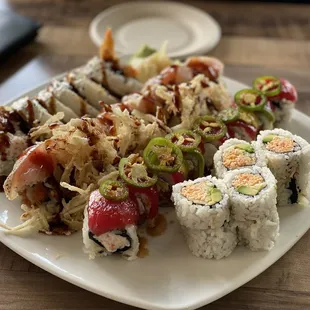 a plate of sushi on a table