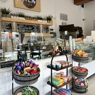 a display of food items