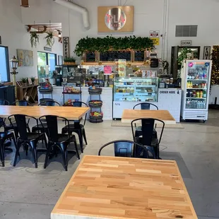 tables and chairs in a restaurant
