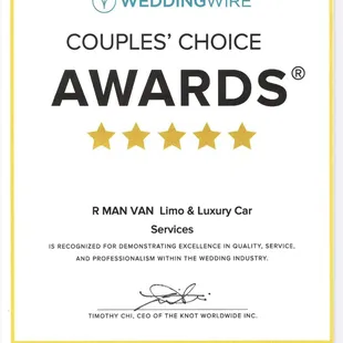 Another year of recognition couple choice award from the wedding wire!