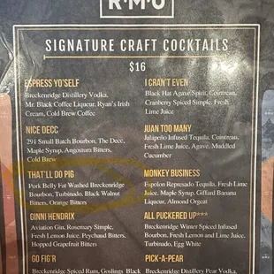 Cocktail menu