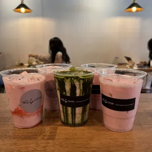 Fresh strawberry milk, strawberry matcha