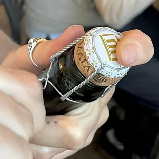 a person holding a bottle of beer