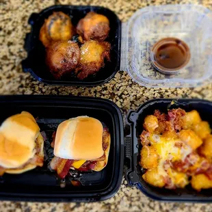 BBQ bacon sliders, cheesy bacon tots, fried oreos.