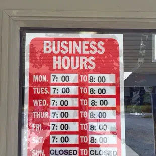 Newly posted hours....as of 9/7/2015
