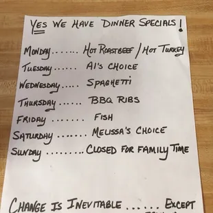 Specials, as of 9/7/2015