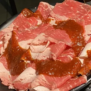 Spicy beef brisket was so dry. Ask for more fat  brisket is better.