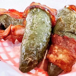 bacon wrapped jalapenos in a basket