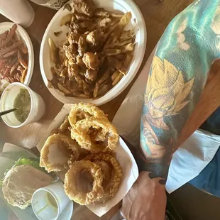 Onion rings, bomb. Sweet potato fries, double bomb.