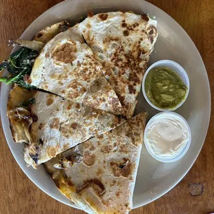 Spinach/cheese/chicken quesadilla