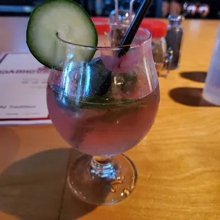 Blushing Lady, made with Gin and basil.  Very refreshing!