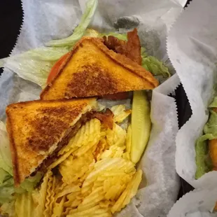 BLT ,with chips and pickle spears
