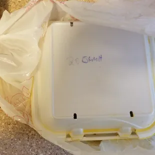 As packaged for take-out.