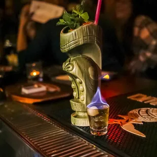 a tiki on a bar