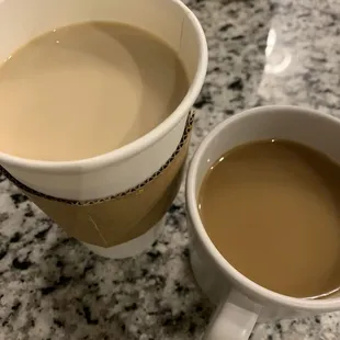 Drip coffee (left) with "light" cream...?