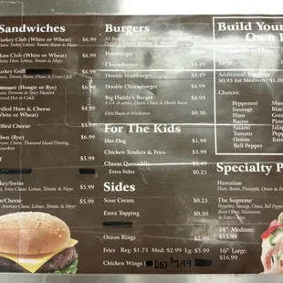 the menu for the burgers