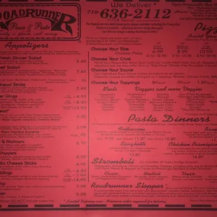 New updated menu as of July 2020