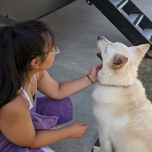 Hanging out with one of our neighbors beautiful dog!!
