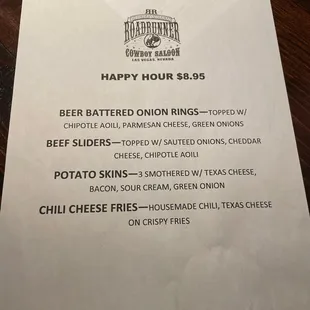 Happy Hour menu