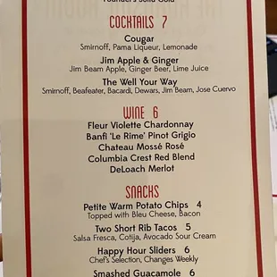 Cocktails menu