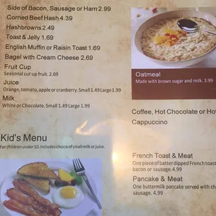 Breakfast menu