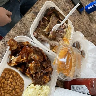 Rib plate , rib tip plate , and sweet potato pie