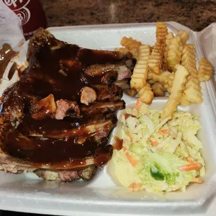 1/2 rack of moist, fall of the bone pork ribs. The Cole saw was super good.