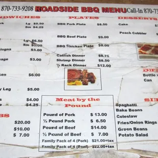 The Roadside BBQ Menu.