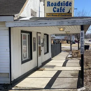 the entrance to roadside cafe