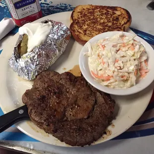 $9.95 rib eye dinner with 2 sides.