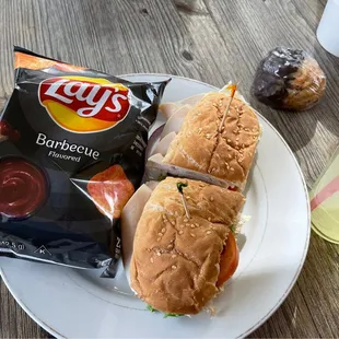 a sandwich and chips