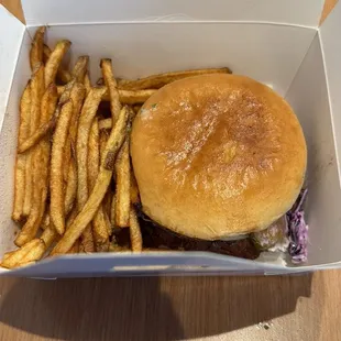 Lebanese burger with fries