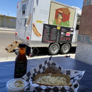 a hot dog and a beer