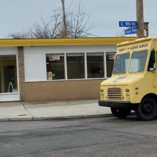 Outside view of our restaurant and food truck. Ready to come serve your employees, job site, catering, event etc. Popular food truck/GUSHER