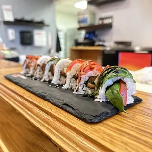 Tomato basil mozzarella sushi with balsamic drizzle.