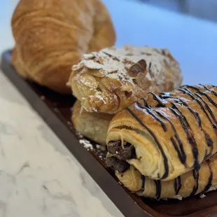 Chocolate croissants, almond croissants, plain croissants