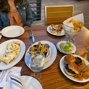 Quesadilla, Truffle Fries, Fish Tacos, Guacamole, and Sliders