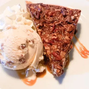 Amazing pecan and chocolate pie with pecan gelato.