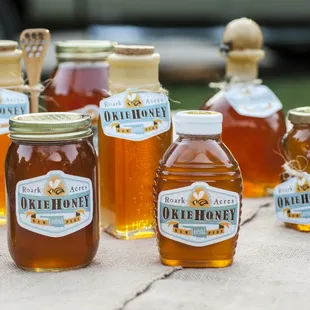 a variety of honey jars