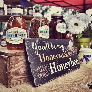 a display of honey bottles